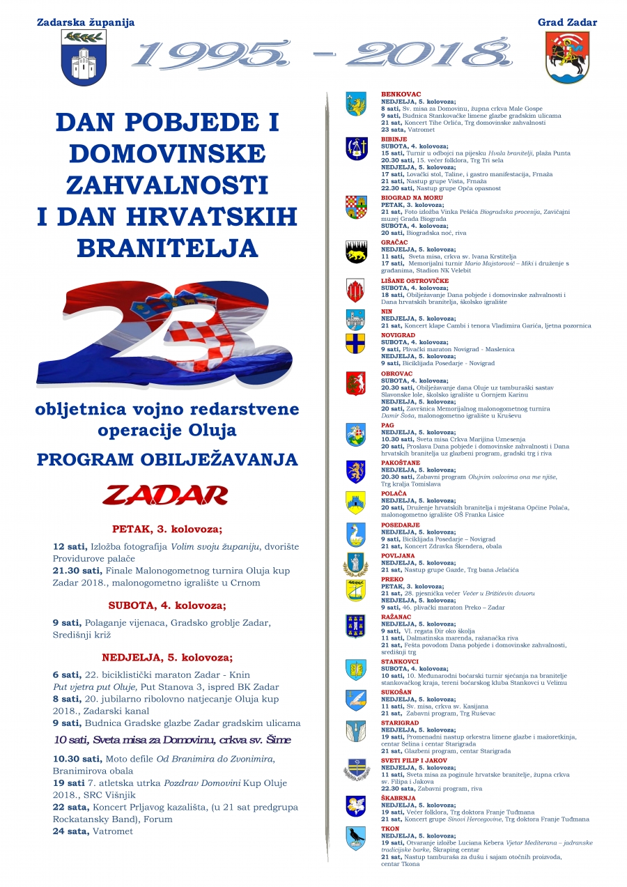 Zadarska županija obilježava 23. obljetnicu vojno redarstvene operacije Oluja